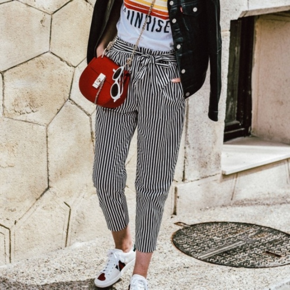 Zara Striped Cropped Pants with a Bow Tie